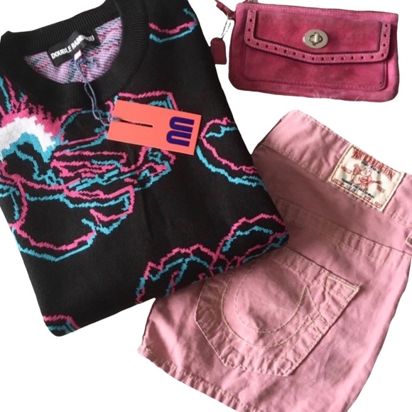 new True Religion ʊ Lizzie Lightweight Denim Mini Skirt ʊ Faded Red ʊ Size 4 27 - Picture 4 of 16